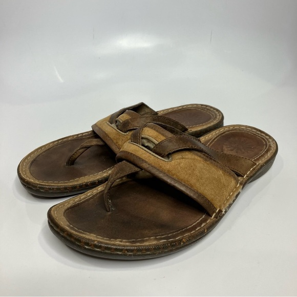 UGG Matala sandals brown & tan leather flip flops shearling lined women’s size 7 - Picture 2 of 8